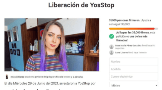 Seguidores de YosStop piden su liberación afuera de la fiscalía y en internet