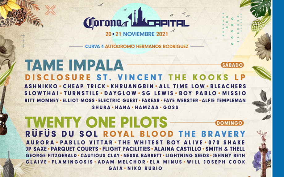 ¡Es oficial! Todo listo para el Corona Capital: Tame Impala y Twenty One Pilots encabezan el cartel