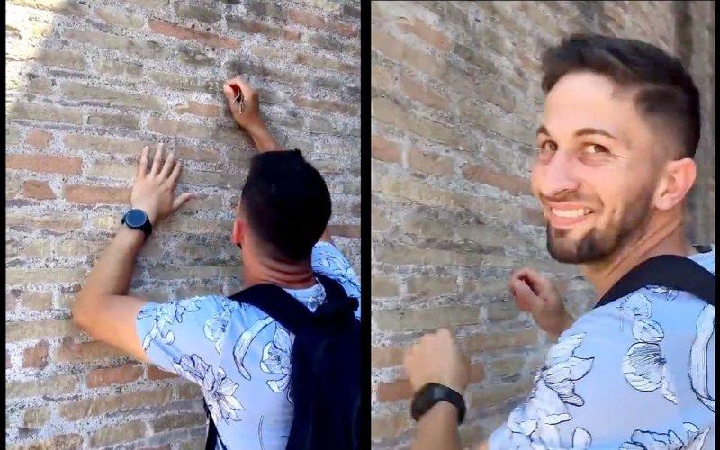 Turista vandaliza el Coliseo Romano